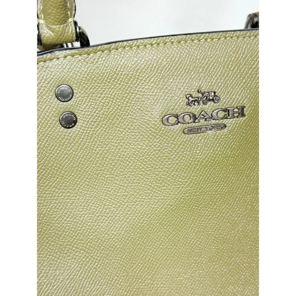 COACH Mini Lillie Carryall Crossgrain Leather Satchel Crossbody Dark Olive Green